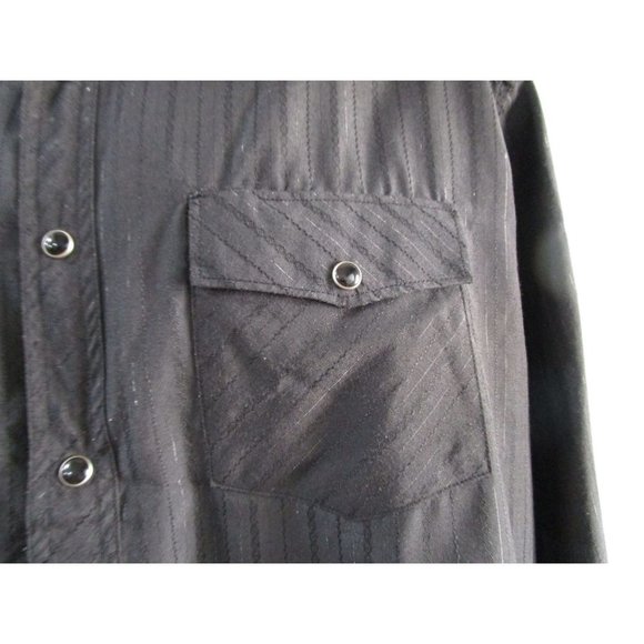 Saxifon USA Black Metallic Thread Jet Black Cabachon Snap Wester Shirt XL GUC - Picture 8 of 16